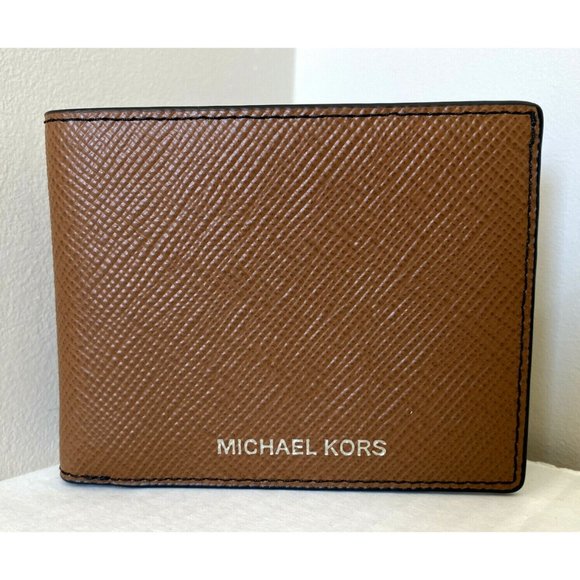 New Michael Kors Harrison Men's Slim Billfold wallet Leather Luggage - Picture 1 of 4